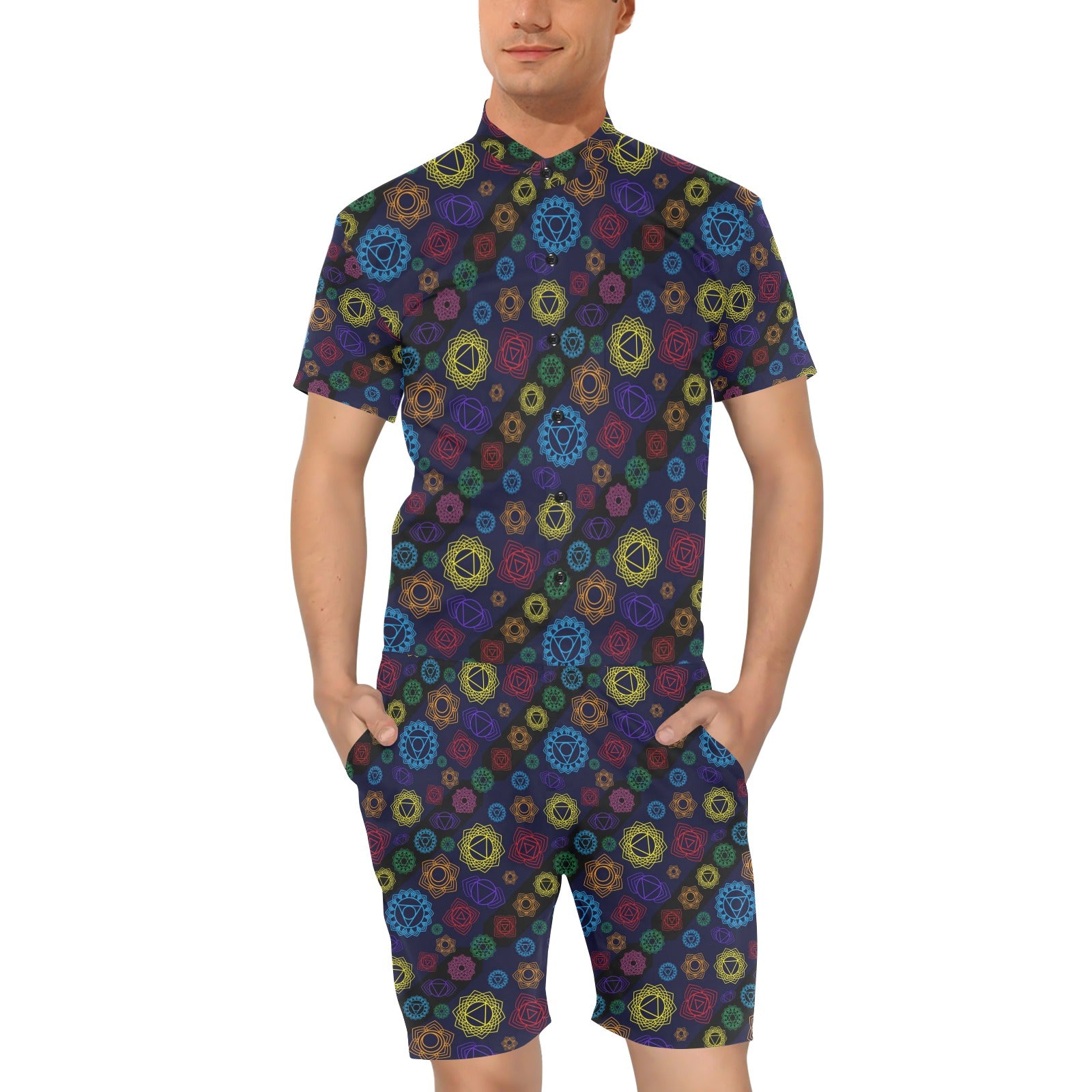 Chakra Colorful Print Pattern Men's Romper