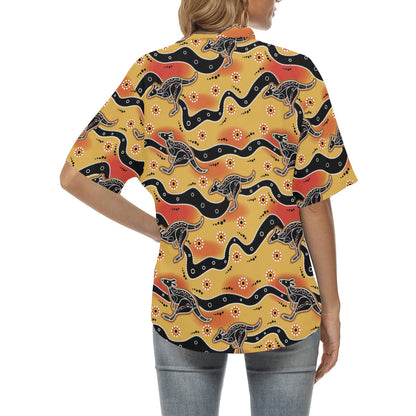 Kangaroos Aboriginal Pattern Print Design 06 Women's Hawaiian Shirt