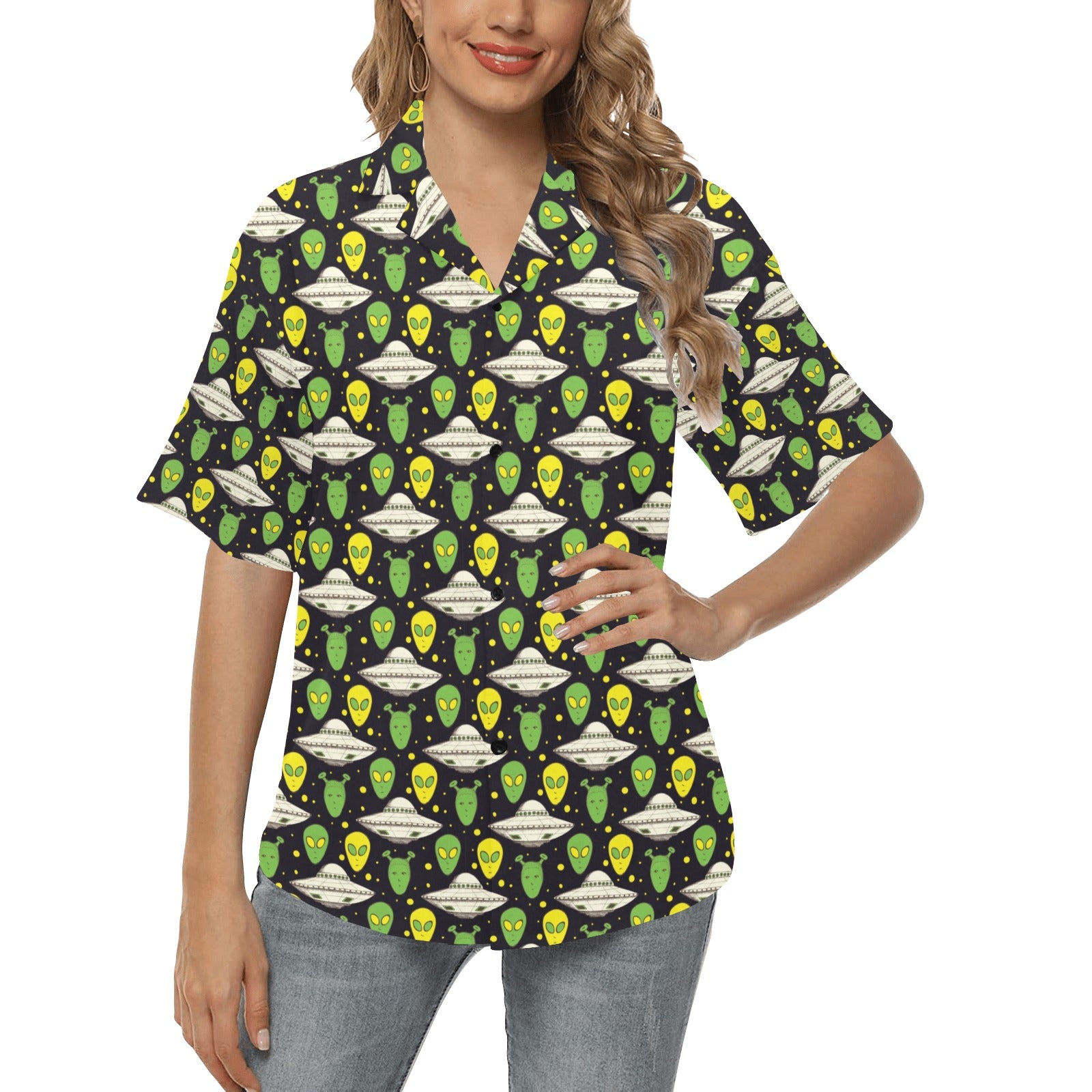 Alien UFO Pattern Women's Hawaiian Shirt