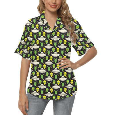 Alien UFO Pattern Women's Hawaiian Shirt