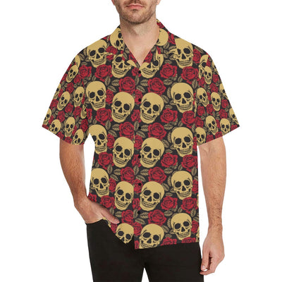 Skull And Roses Print Design LKS302 Men's Hawaiian Shirt