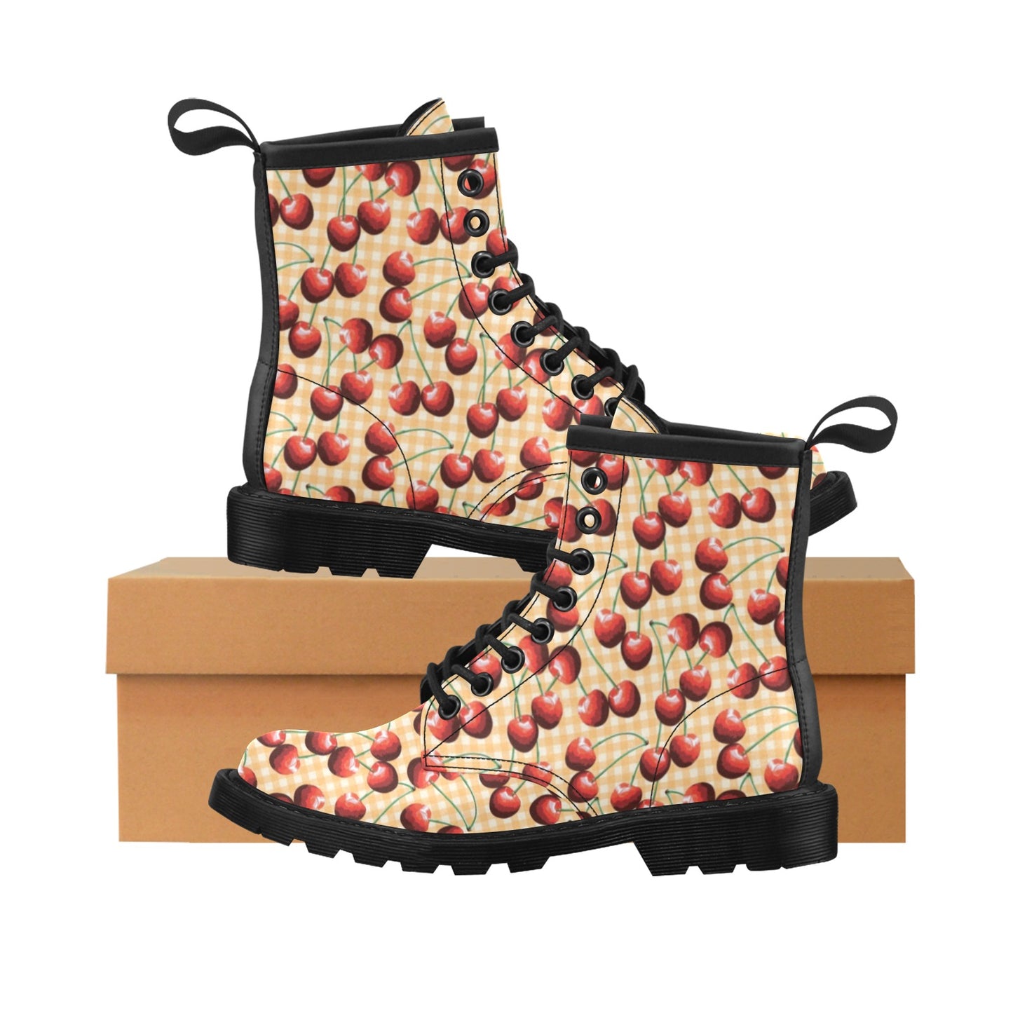 Cherry Orange Plaid Print Women's Boots
