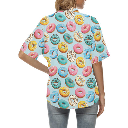 Donut Pattern Print Design DN05 Women's Hawaiian Shirt