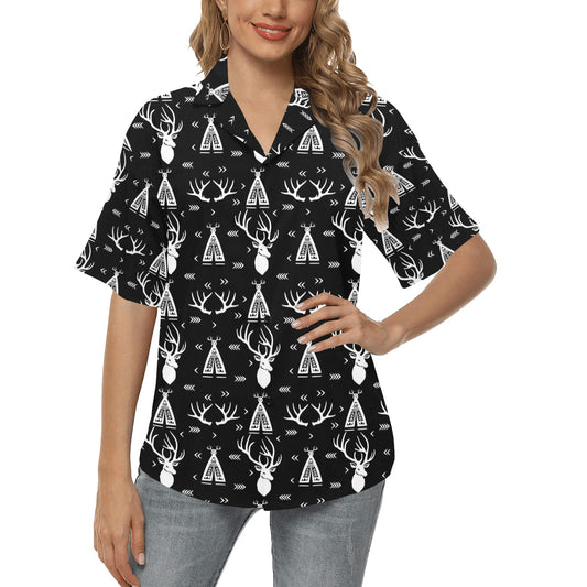 Deer Native Indian Print Pattern Women's Hawaiian Shirt
