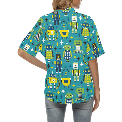 Robot Pattern Print Design A02 Women's Hawaiian Shirt