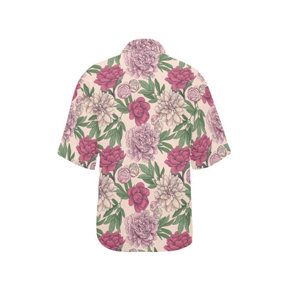 Peony Pattern Print Design A01 Women's Hawaiian Shirt