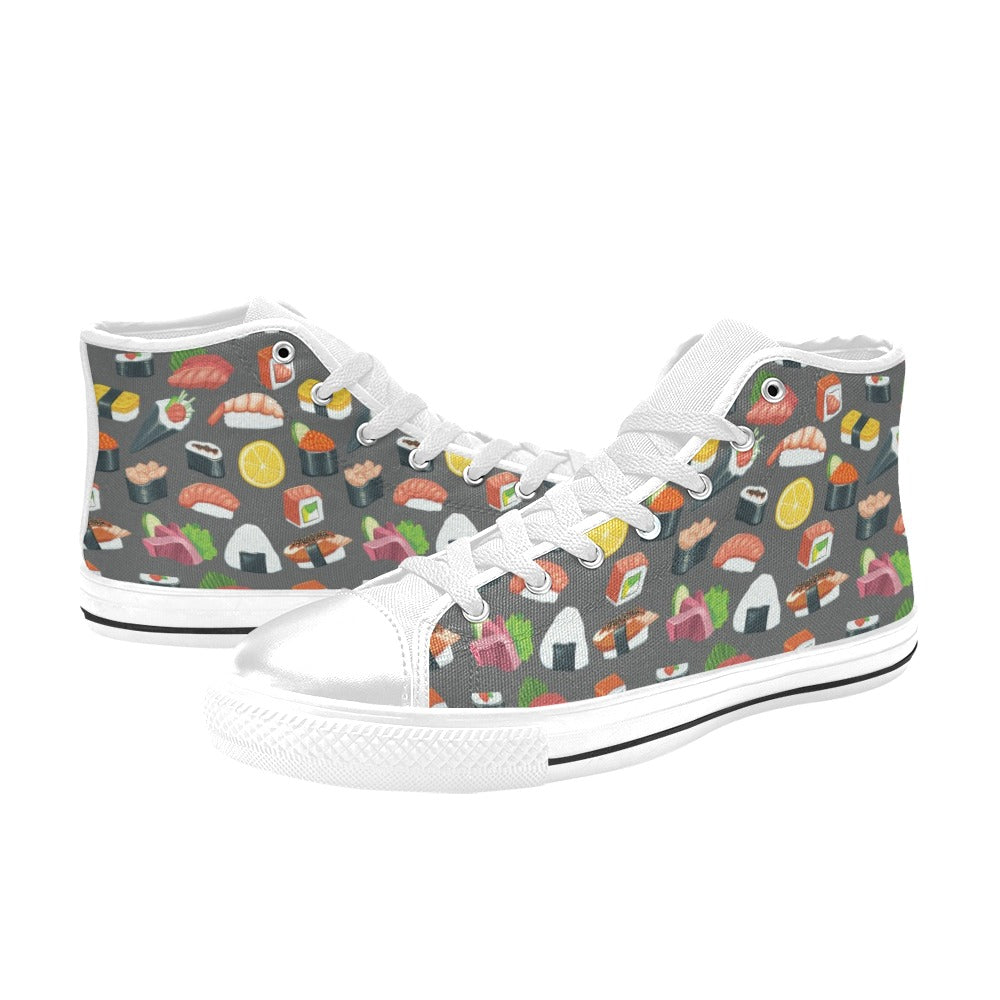 Sushi Print Design LKS302 High Top Women's White Shoes