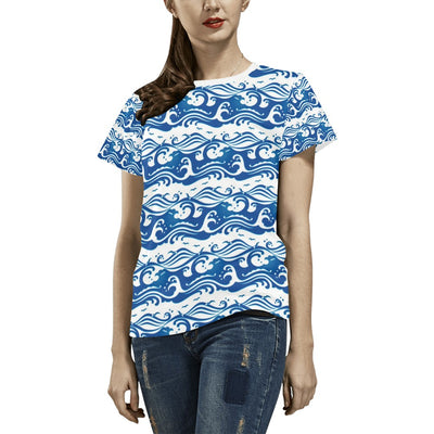 Wave Print Design LKS303 Women's  T-shirt