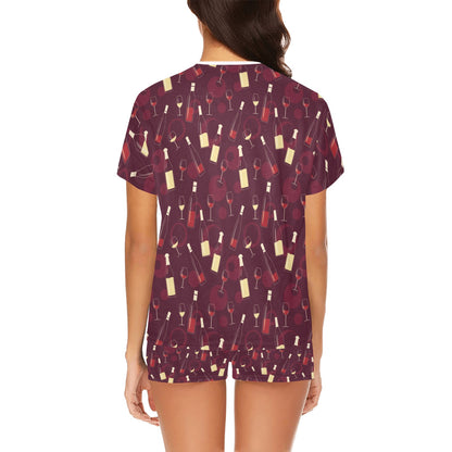 Wine Themed Print Design LKS302 Women's Short Pajama Set