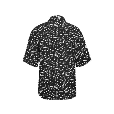 Music Note Black white Themed Print Women's Hawaiian Shirt