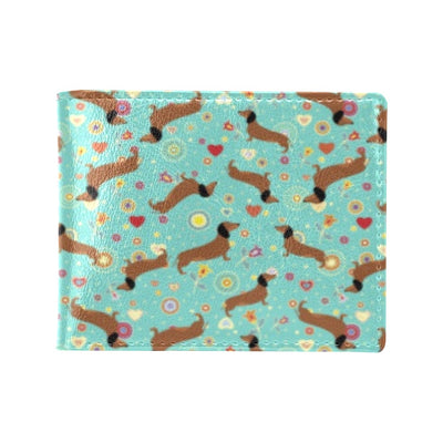 Dachshund with Floral Print Pattern Men's ID Card Wallet