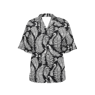 Fern Leave Black White Print Pattern Women's Hawaiian Shirt