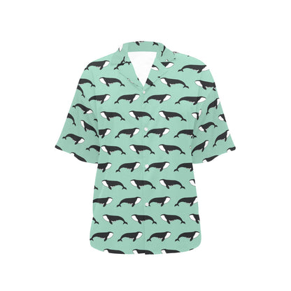 Whale Print Design LKS307 Women's Hawaiian Shirt