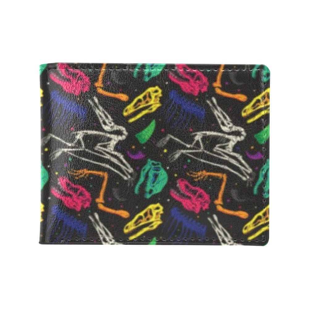 Dinosaur Skull Color Print Pattern Men's ID Card Wallet