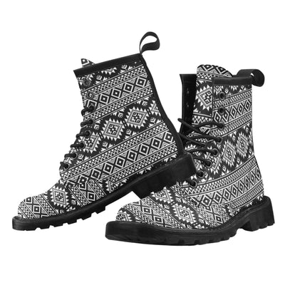 Aztec Black White Print Pattern Women's Boots