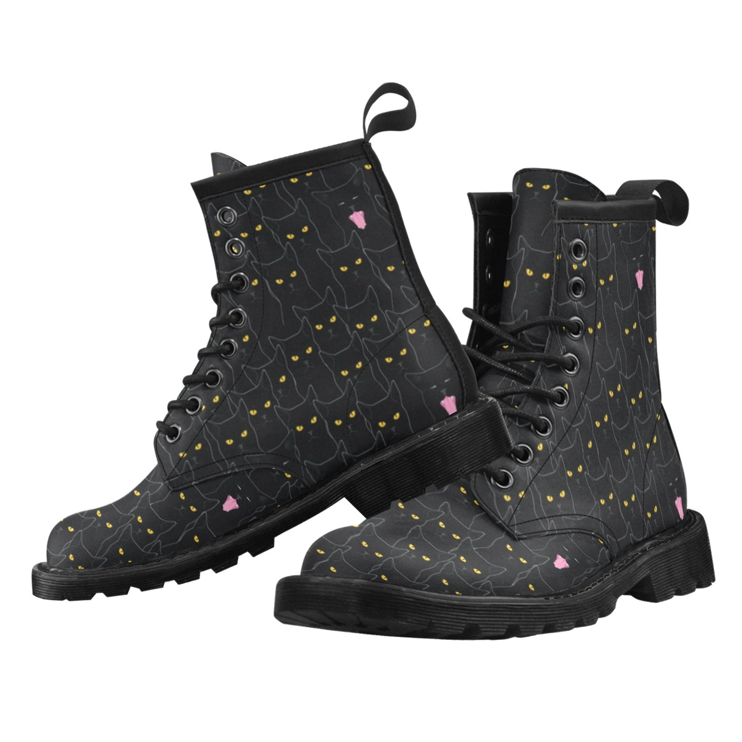 Black Cat Yellow Eyes Print Pattern Women's Boots