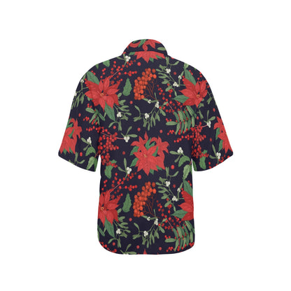 Poinsettia Pattern Print Design POT02 Women's Hawaiian Shirt