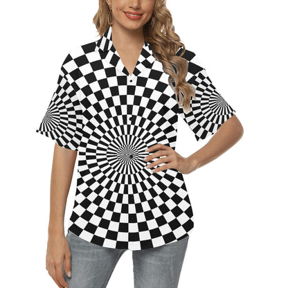 Checkered Flag Optical illusion Women's Hawaiian Shirt