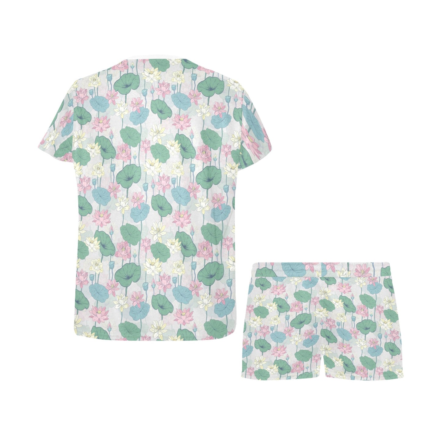 Water Lily Print Design LKS305 Women's Short Pajama Set