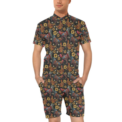 Chicken Embroidery Style Men's Romper