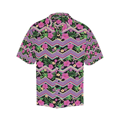 Hibiscus Pink Zigzag Line Pattern Design LKS307 Men's Hawaiian Shirt