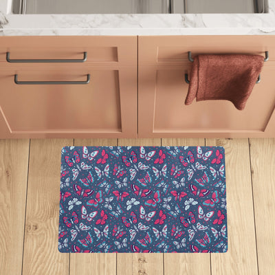 Butterfly Red Deep Blue Print Pattern Kitchen Mat