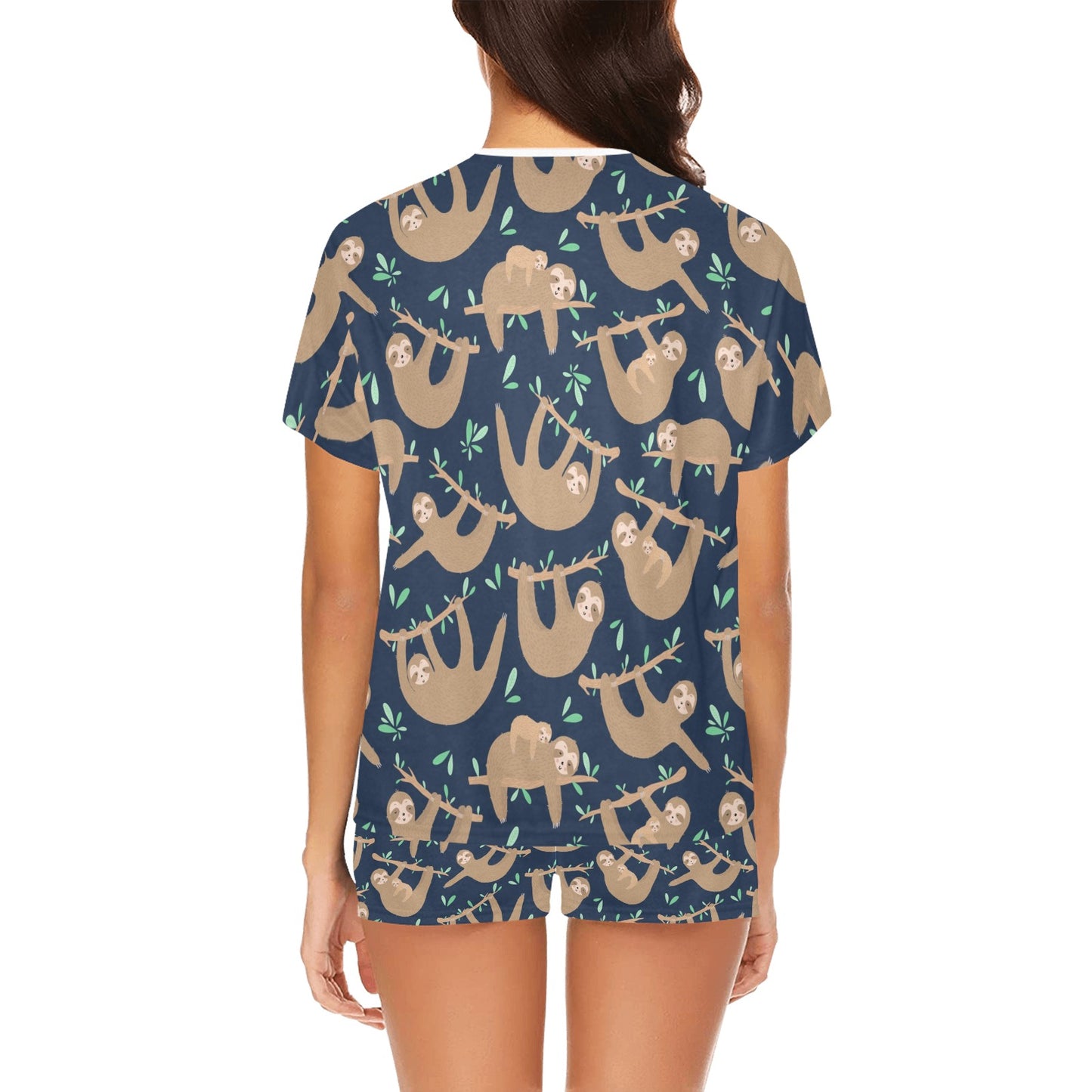Sloth Print Design LKS307 Women's Short Pajama Set
