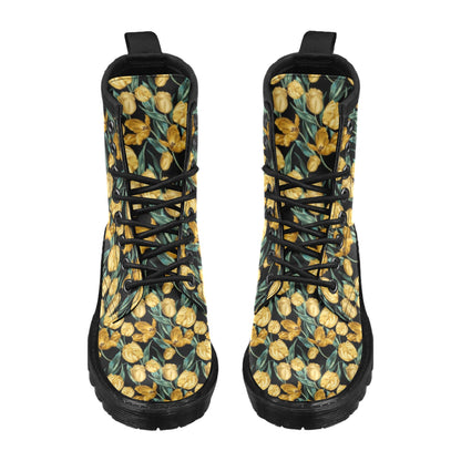 Elegant Yellow Tulip Print Women's Boots
