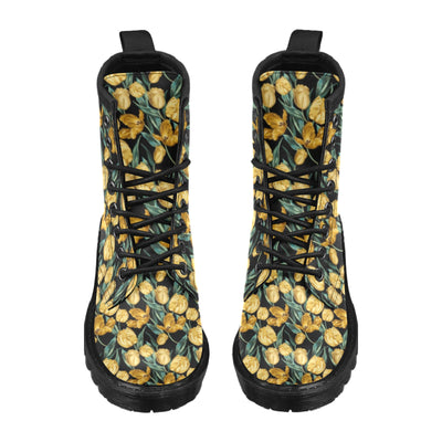 Elegant Yellow Tulip Print Women's Boots