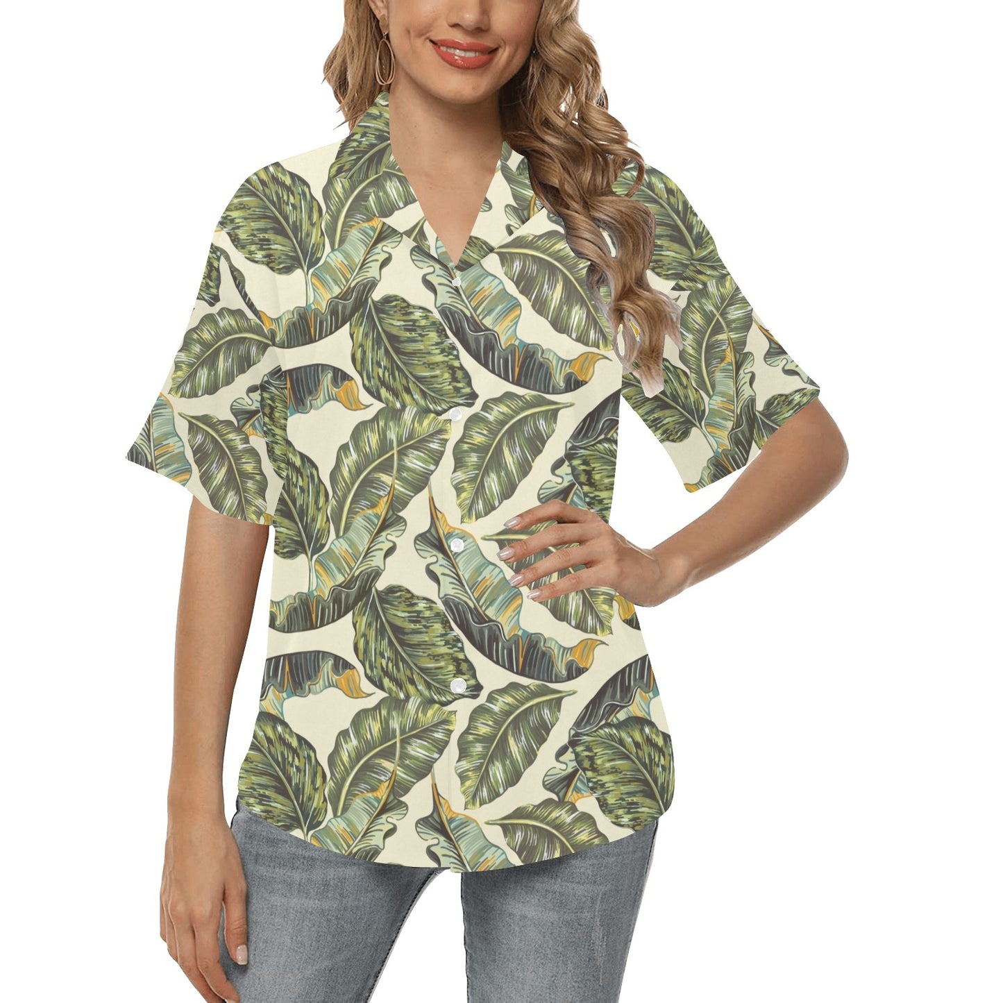 Banana Leaf Pattern Print Design BL08 Women's Hawaiian Shirt