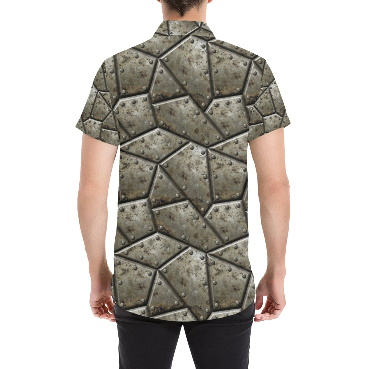Armor Pattern Print Design 01 Men's Short Sleeve Button Up Shirt