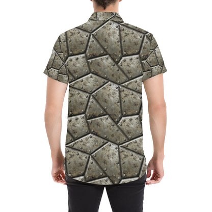 Armor Pattern Print Design 01 Men's Short Sleeve Button Up Shirt