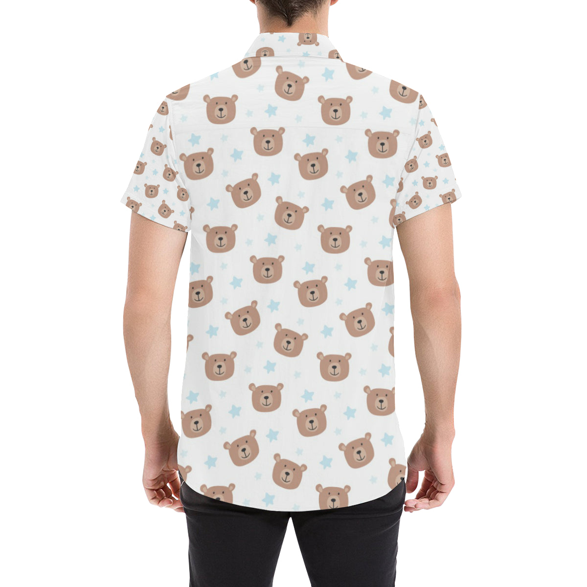 Bear Pattern Print Design BE02 Men's Short Sleeve Button Up Shirt
