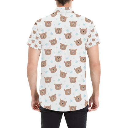 Bear Pattern Print Design BE02 Men's Short Sleeve Button Up Shirt