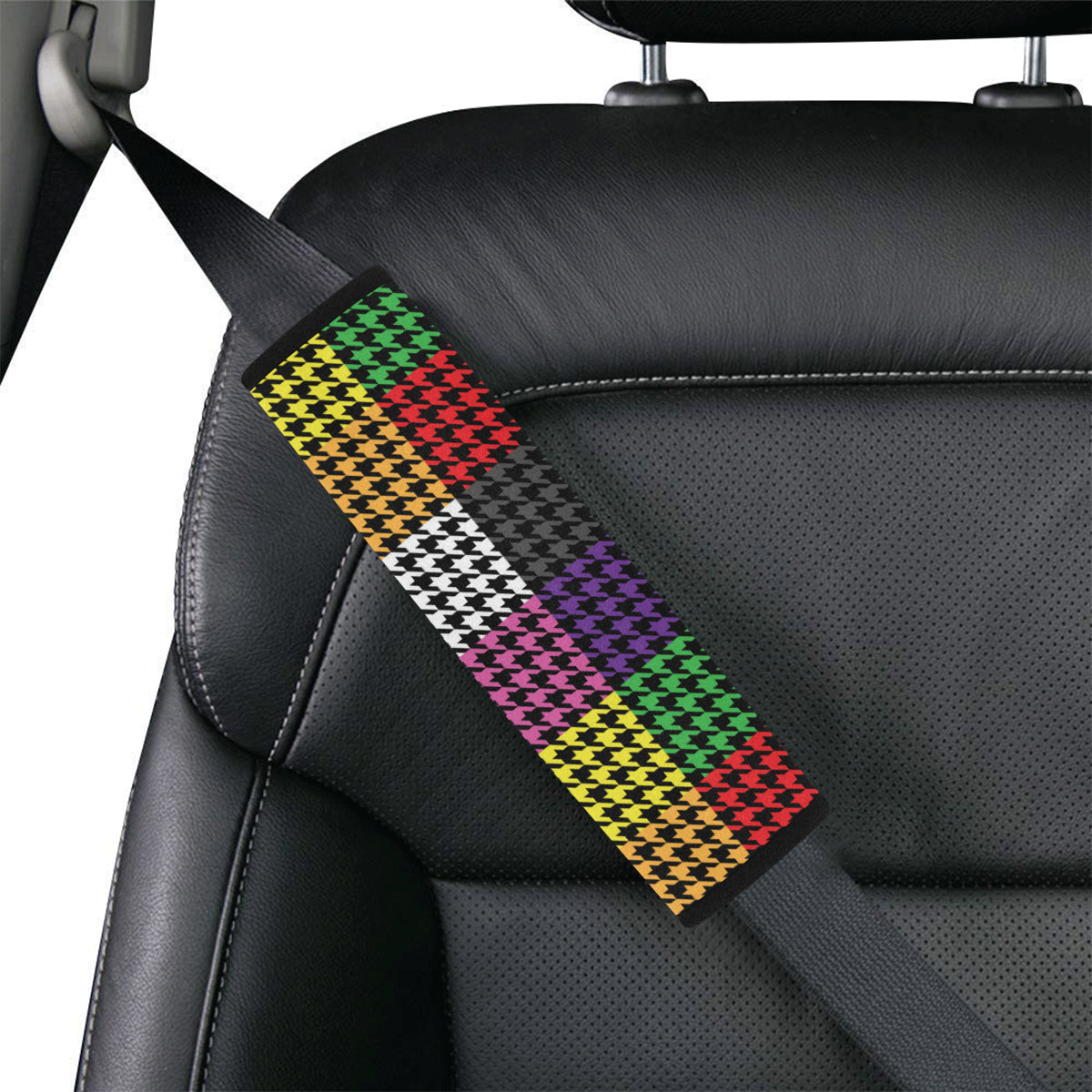 Houndstooth Colorful Pattern Print Design 01 Car Seat Belt Cover