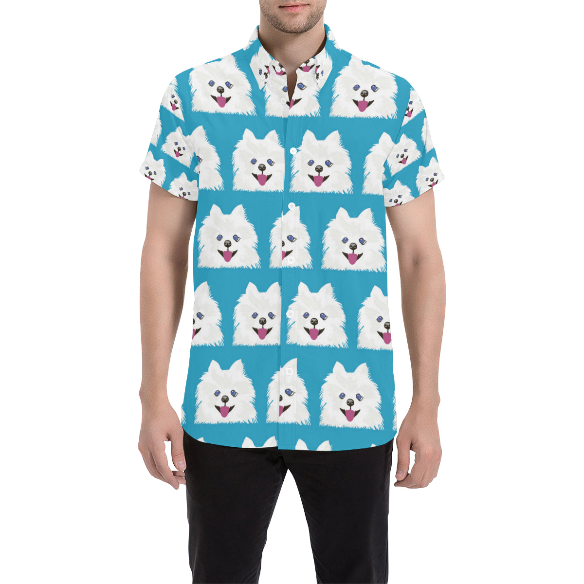 Pomeranians Pattern Print Design A05 Men's Short Sleeve Button Up Shirt