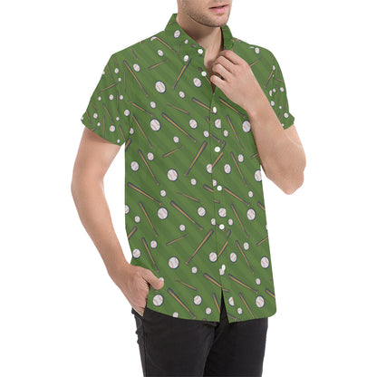 Baseball Pattern Print Design 02 Men's Short Sleeve Button Up Shirt