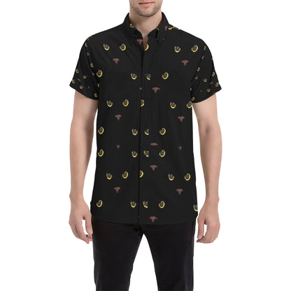 Black Cat Face Print Pattern Men's Short Sleeve Button Up Shirt