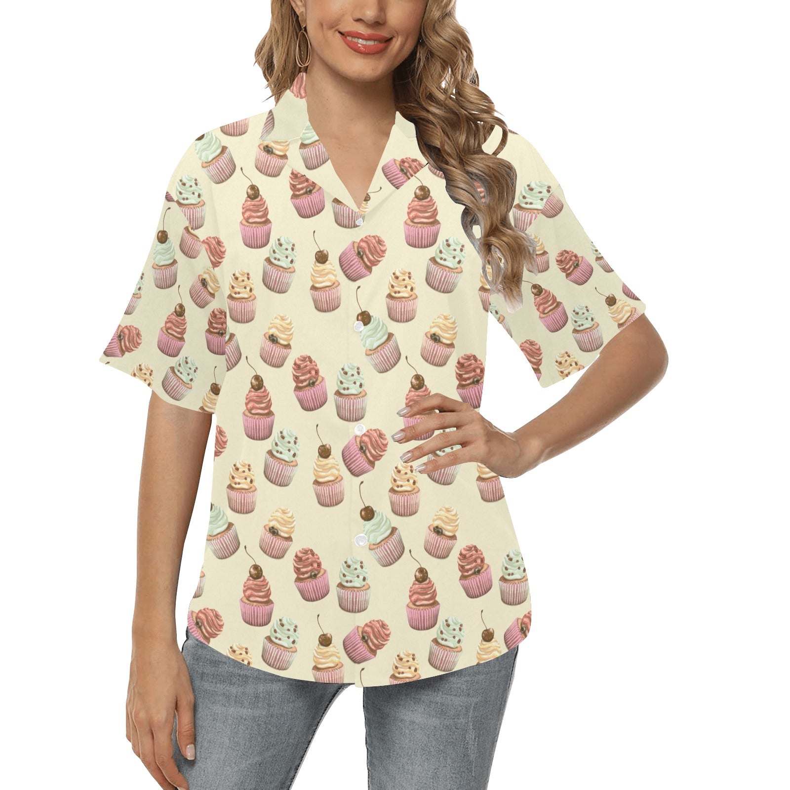 Cupcake Pattern Print Design 04 Women's Hawaiian Shirt