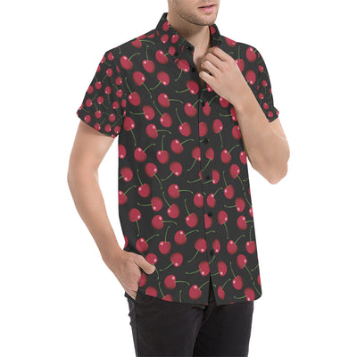 Cherry Black Background Men's Short Sleeve Button Up Shirt