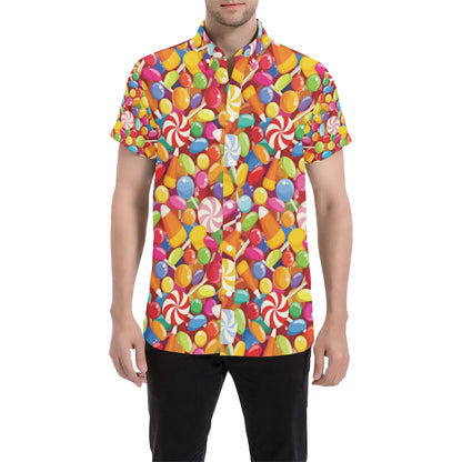 Candy Pattern Print Design 02 Men's Short Sleeve Button Up Shirt