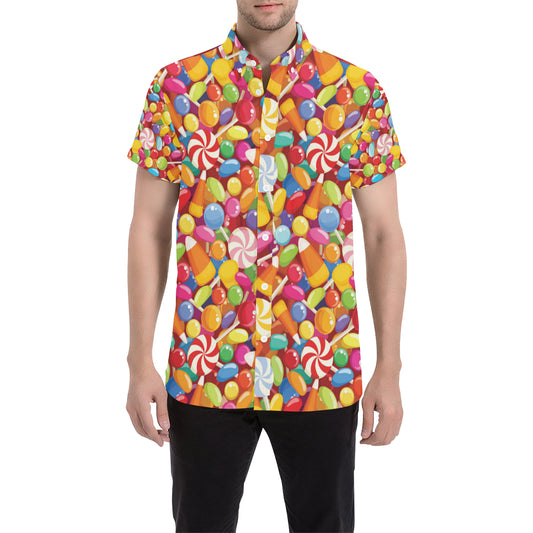 Candy Pattern Print Design 02 Men's Short Sleeve Button Up Shirt