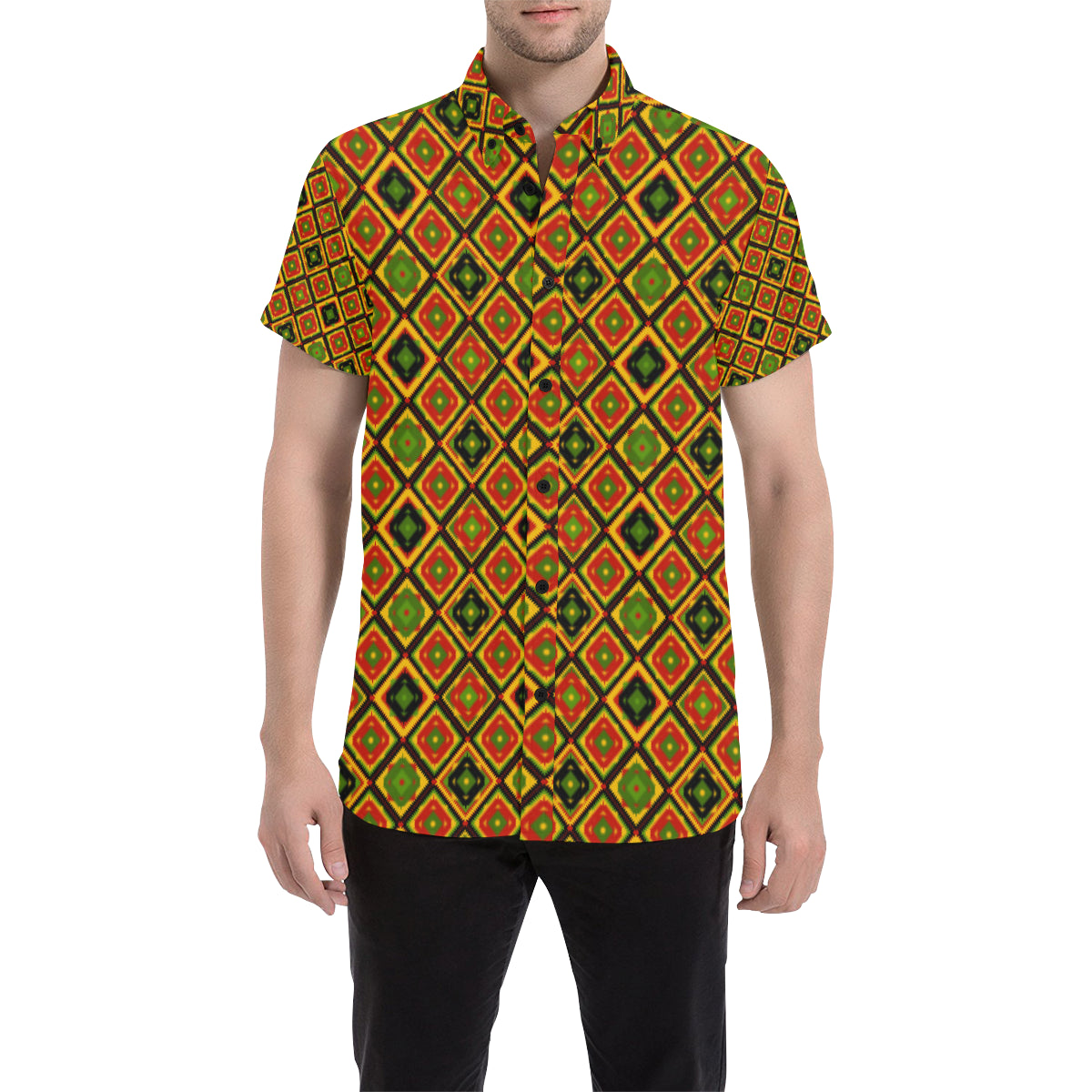 Rasta Reggae Color Pattern Men's Short Sleeve Button Up Shirt