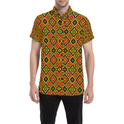 Rasta Reggae Color Pattern Men's Short Sleeve Button Up Shirt