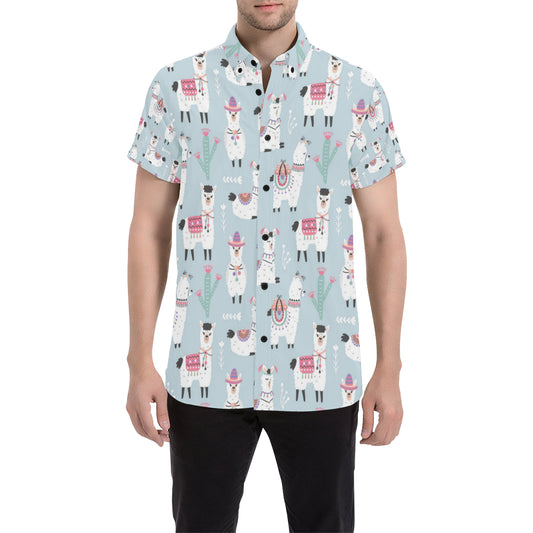 Llama Pattern Print Design 04 Men's Short Sleeve Button Up Shirt