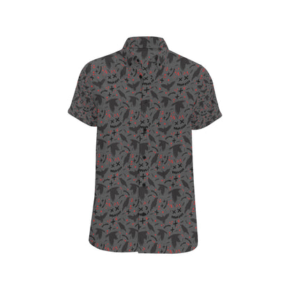 Crow Pattern Print Design 02 Men's Short Sleeve Button Up Shirt