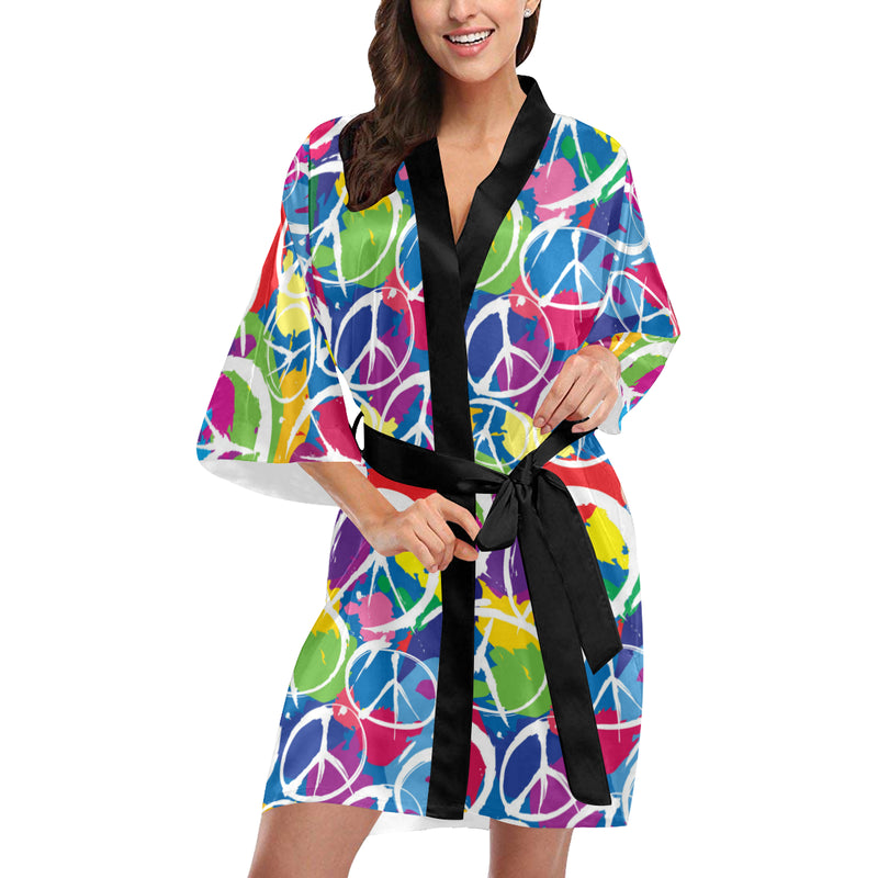 Peace Sign Colorful Pattern Print Design A02 Women's Short Kimono