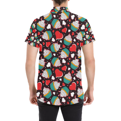 Cupcakes Heart Print Pattern Men's Short Sleeve Button Up Shirt