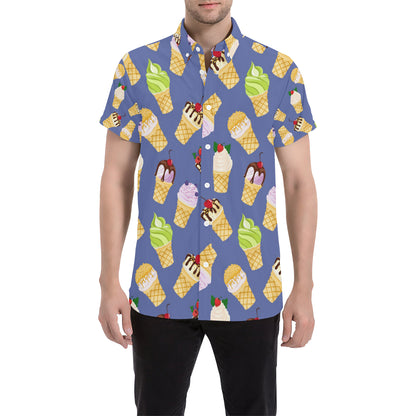 Ice Cream Pattern Print Design IC03 Men's Short Sleeve Button Up Shirt