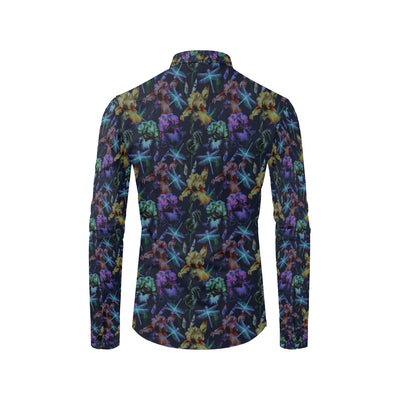 Dragonfly With Floral Print Pattern Men's Long Sleeve Shirt